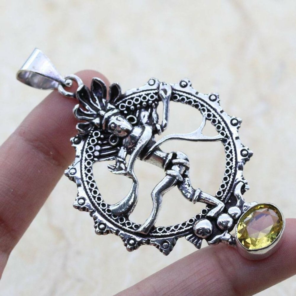 Handmade Indian Goddess Real Citrine Gemstone 925 Stamped Silver Necklace - Picture 3 of 4